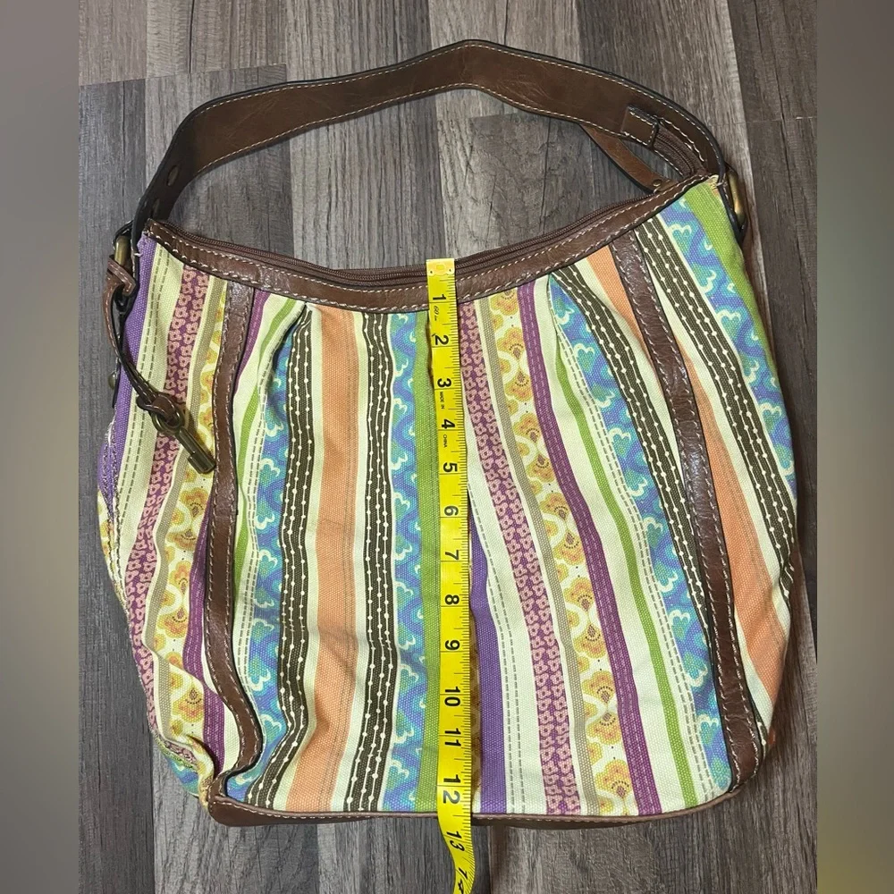 Fossil Striped Multicolor Patchwork Fabric/Leather Boho Shoulder Bag